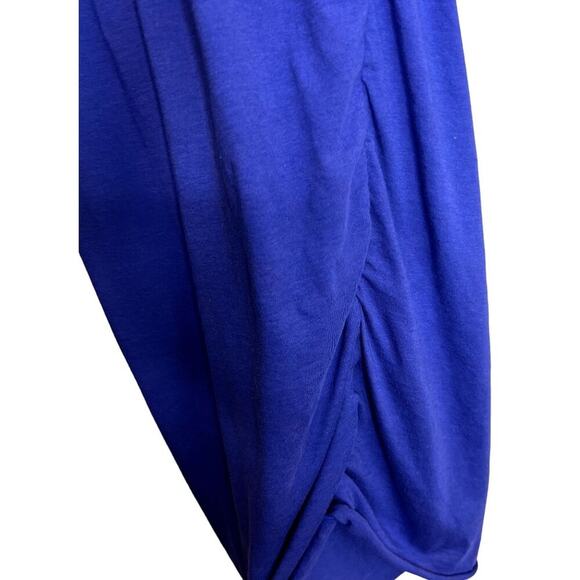 LANVIN Paris Blue Silk Ruched Midi Dress Size M Sleeveless Fringe Hem Luxury - Picture 9 of 13